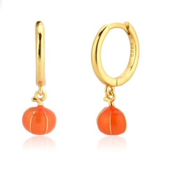 Sterling Silver Pumpkin Gold Hoop Earrings - Picture 12 of 12